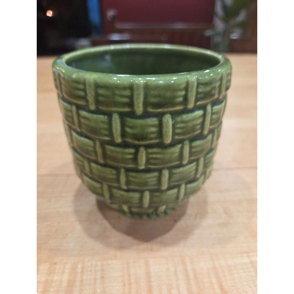 Vintage Haeger Pottery Green Basketweave Round Planter Pot P135 USA